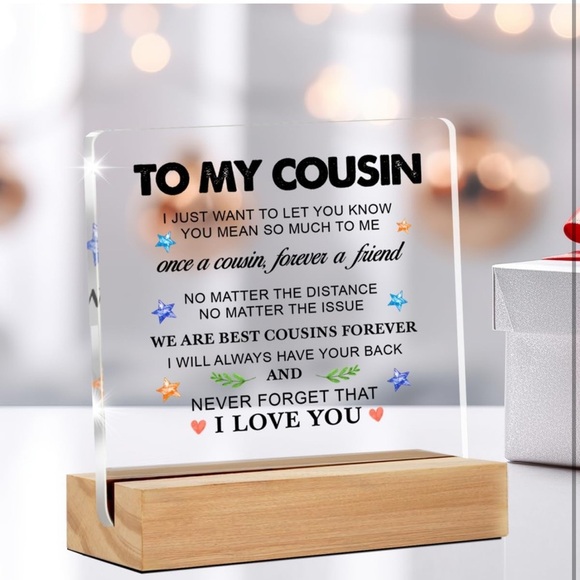 Acrylic Cousin Keepsake with Wooden Base - Picture 1 of 4